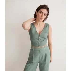 Madewell Trellis Green Linen Gwen Crop Vest Top Style No. NJ622 Size 4